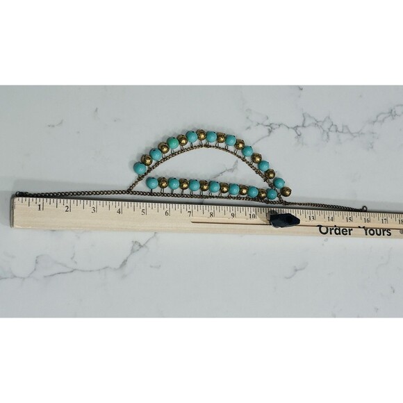 Vintage Gold Tone Necklace Blue Bead Dangle Statement Chunky Bib Multistrand 16" - Picture 3 of 9